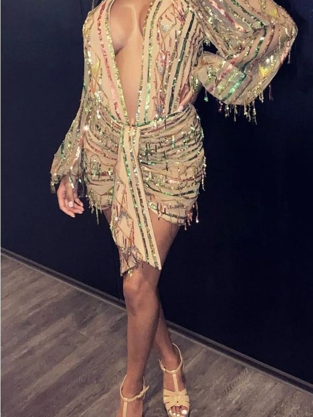 Dollhouse | Fully Sequined Tan Golden Dress - Picture 3 of 4